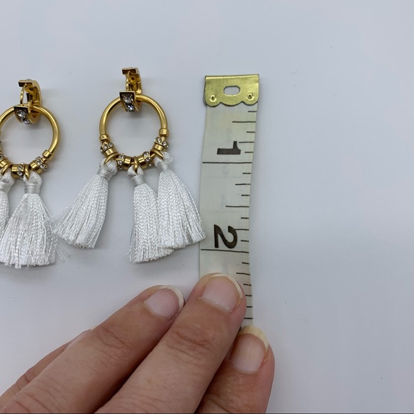 J. Crew Crystal Pave White Tassel Earrings - Picture 6 of 7